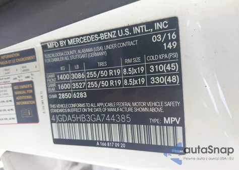 2016 Mercedes-Benz Gle 350 4Matic из США, поврежденный, VIN 4JGDA5HB3GA744385